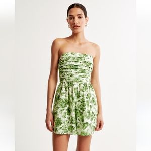ABERCROMBIE & FITCH Emerson Ruched Floral Romper Medium Green Ivory